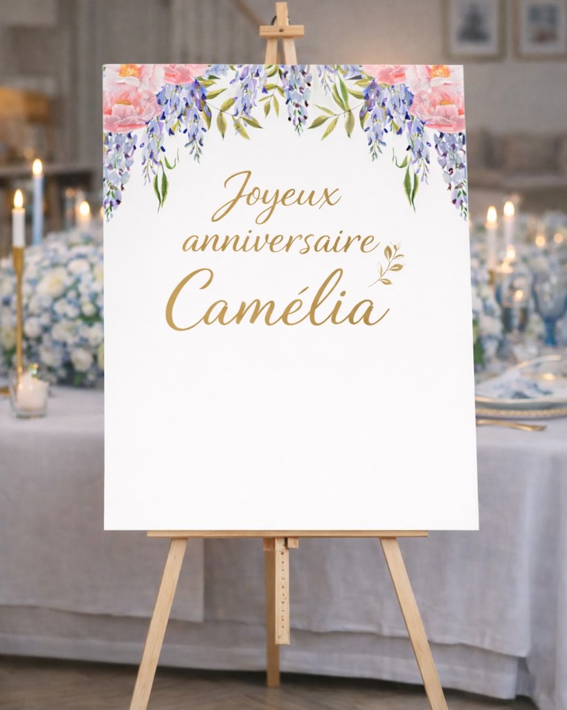Anniversaire de Camélia - Panneau de bienvenue fleuri