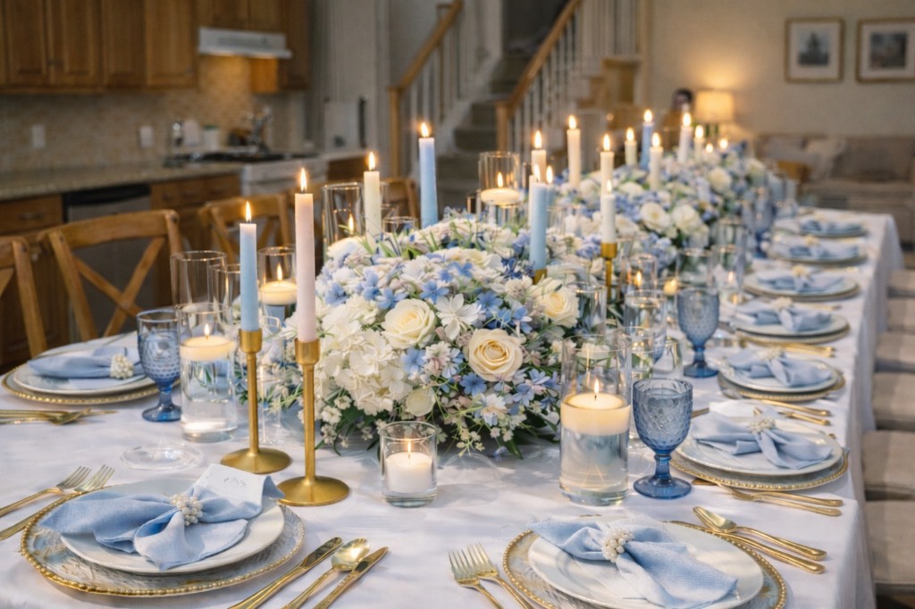 Anniversaire de Camélia - Table décorée bleu et or